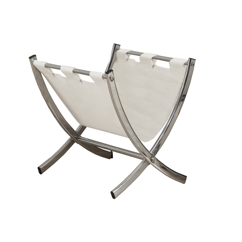Monarch Specialties Faux Leather/Chrome Magazine Rack, White MPN:I 2036