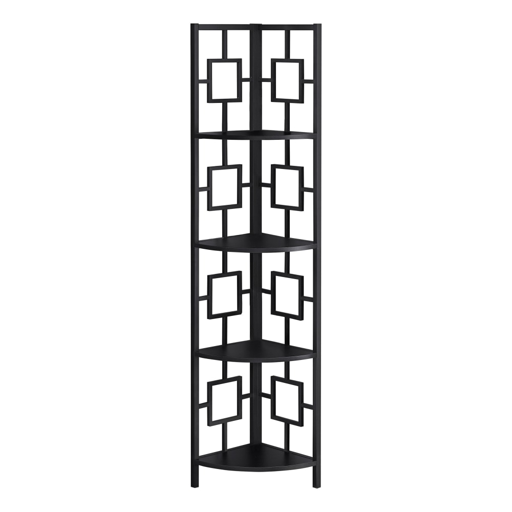 Monarch Specialties Astrid 62inH 4-Shelf Corner Bookcase, Black MPN:I 3610