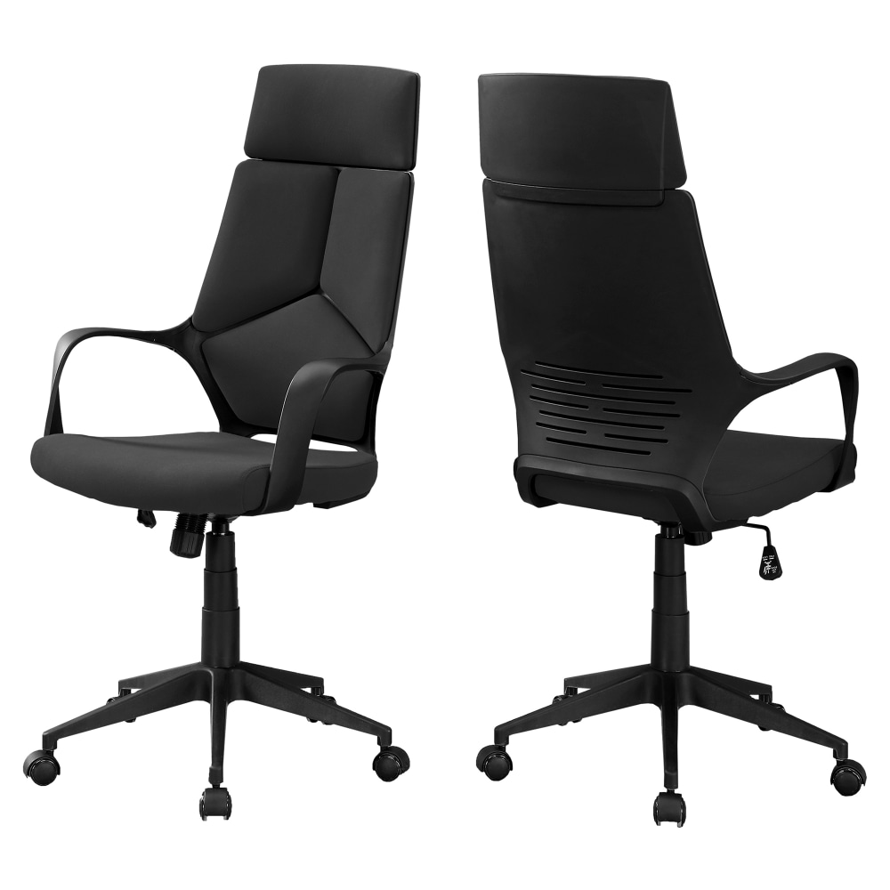 Monarch Specialties High-Back Office Chair, Integrated Headrest, 4 Pad Segment Back, Black MPN:I 7272