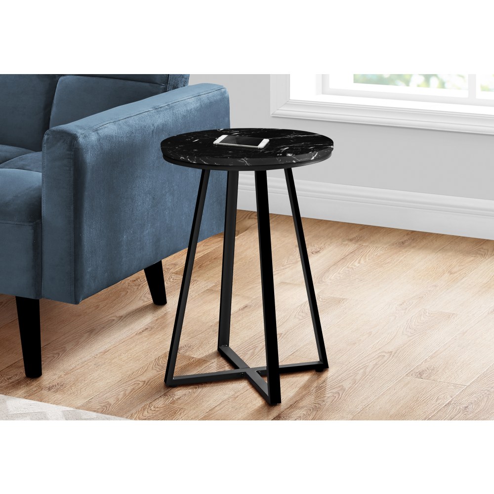 Monarch Specialties Mia Accent Table, 21-3/4inH x 15-3/4inW x 15-3/4inD, Black/Black Marble MPN:I 2179
