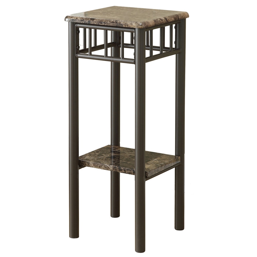 Monarch Specialties Rosa Accent Table, 28inH x 12inW x 12inD, Cappuccino Marble/Bronze MPN:I 3044