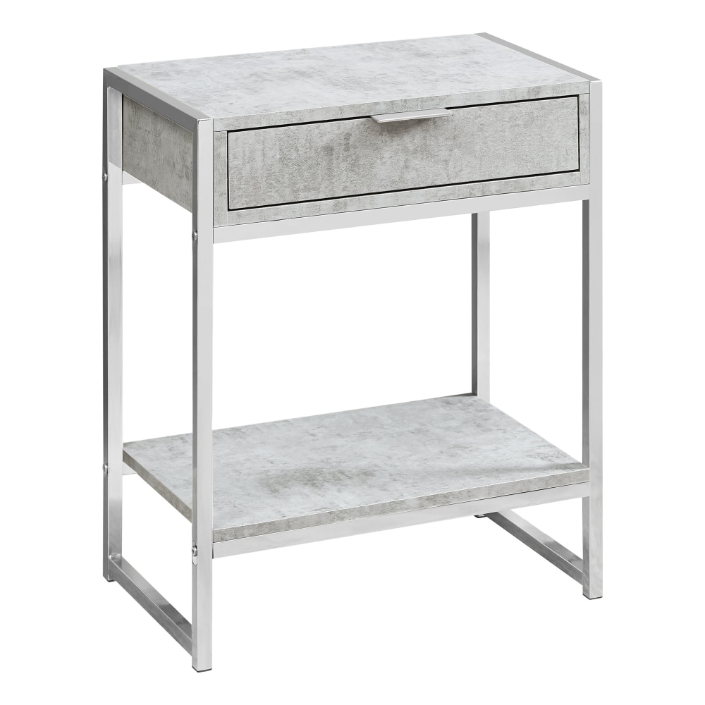 Monarch Specialties Side Accent Table With Shelf, Rectangular, Gray Cement/Chrome MPN:I 3481