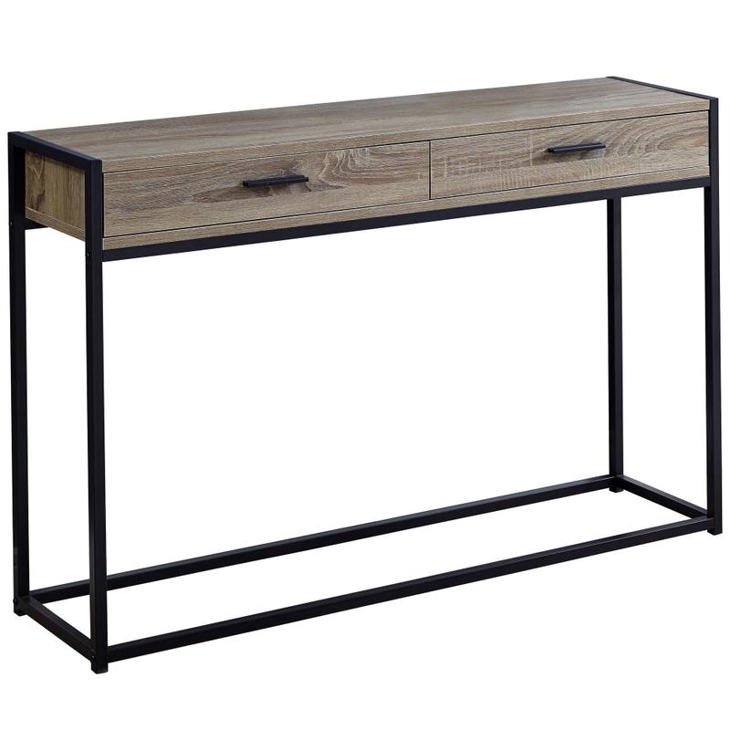 Monarch Specialties Accent Table With 2 Drawers, Rectangular, Dark Taupe/Black MPN:I 3511