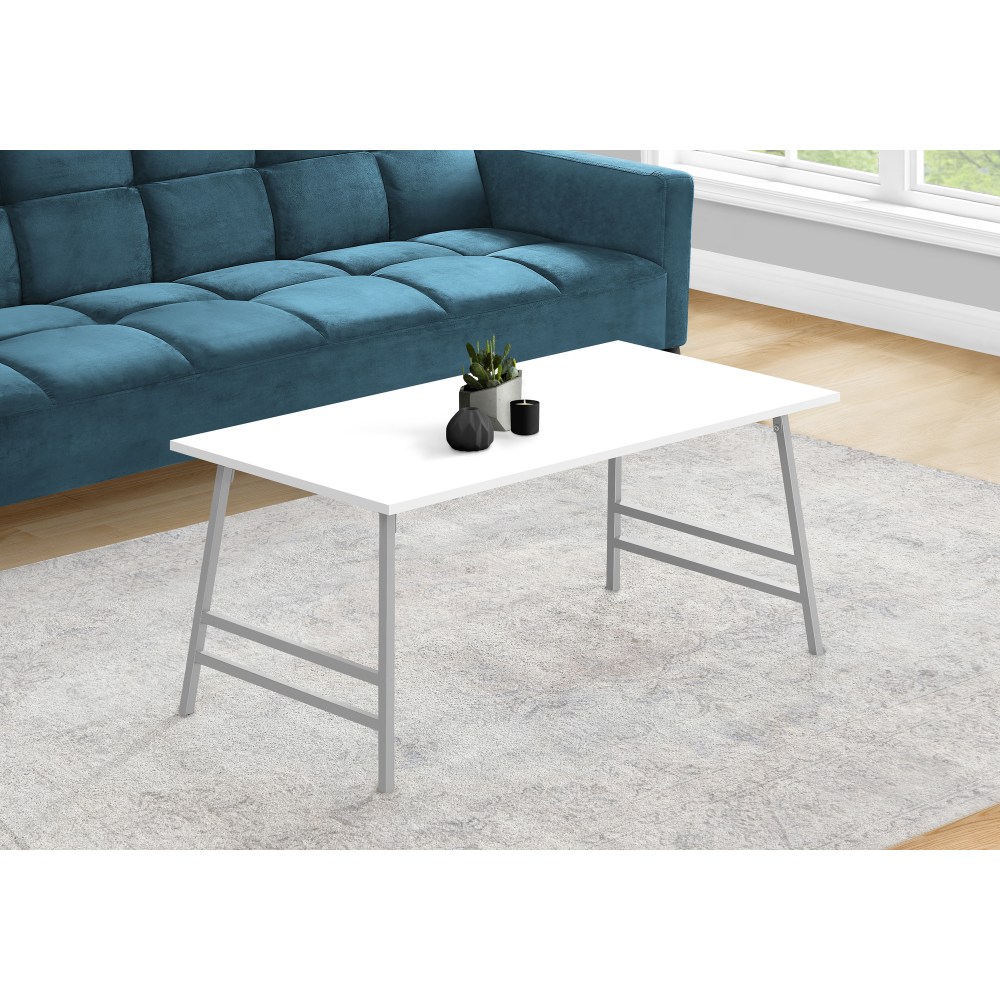 Monarch Specialties Sharon Laminate/Metal Rectangular Coffee Table, 18inH x 40inW x 20inD, White/Gray MPN:I 3790