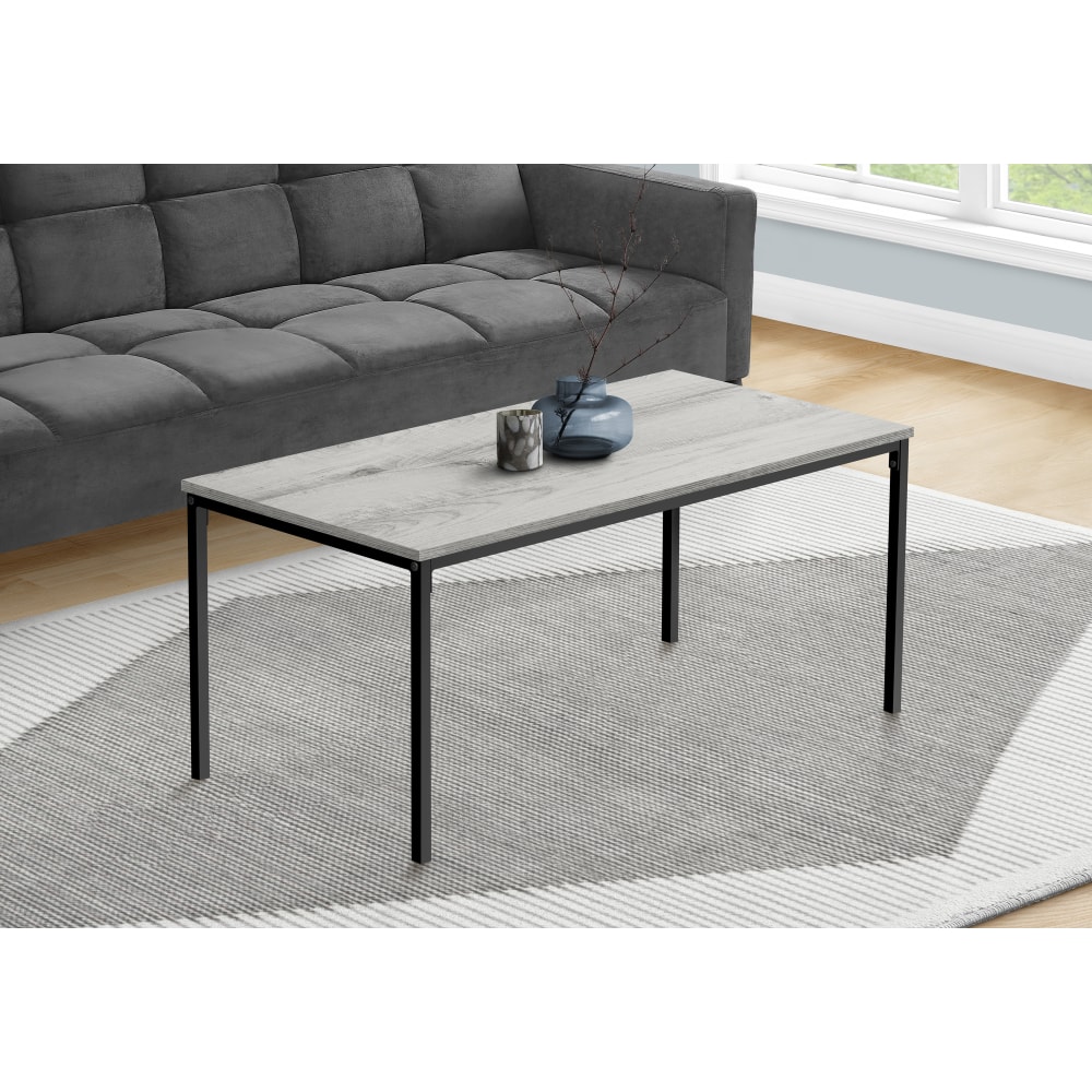 Monarch Specialties Salma Laminate/Metal Rectangular Coffee Table, 18inH x 40inW x 20inD, Gray/Black MPN:I 3796