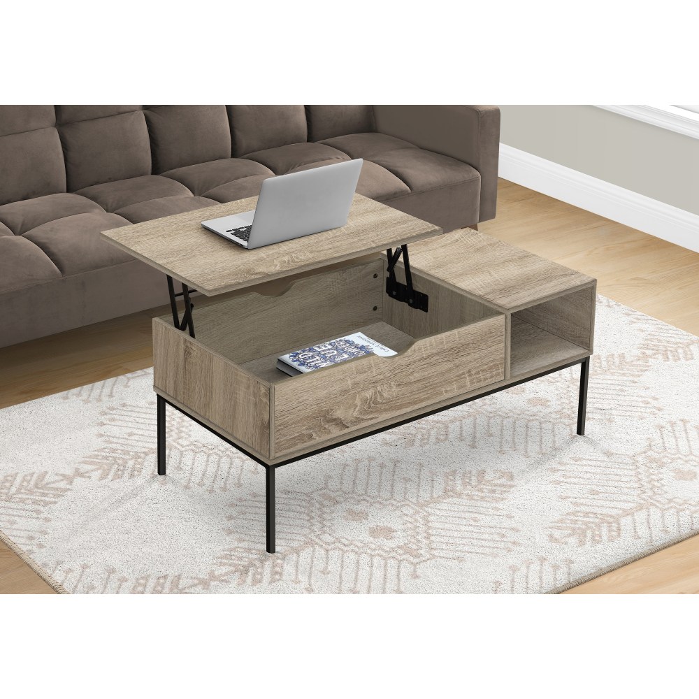Monarch Specialties Adie Lift-Top Metal Rectangular Coffee Table, 18inH x 42inW x 20inD, Dark Taupe/Black MPN:I 3806