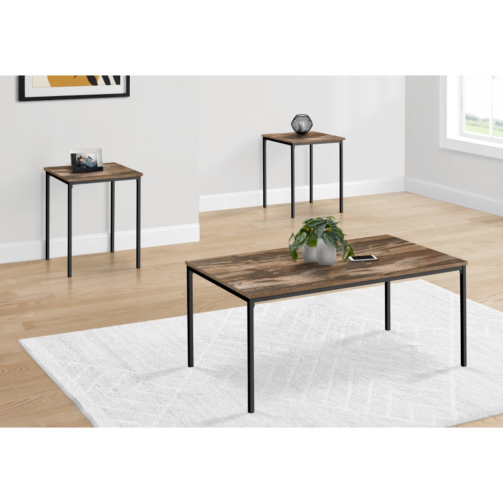 Monarch Specialties Jodi Metal/Laminate 3-Piece Rectangular Table Set, Brown Reclaimed/Black MPN:I 7893P