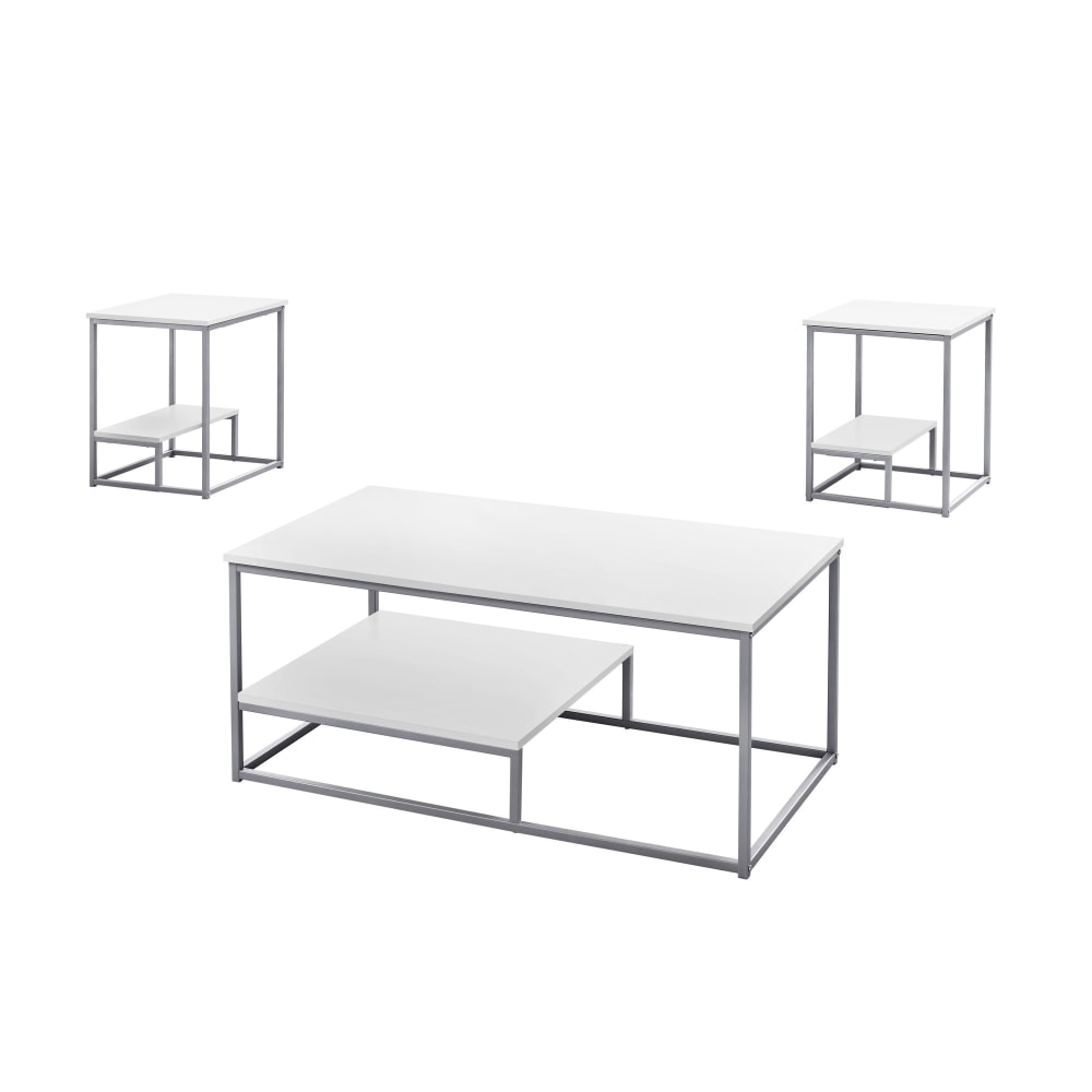 Monarch Specialties Coffee Table With Two 18inW Square End Tables, White/Silver MPN:I 7961P
