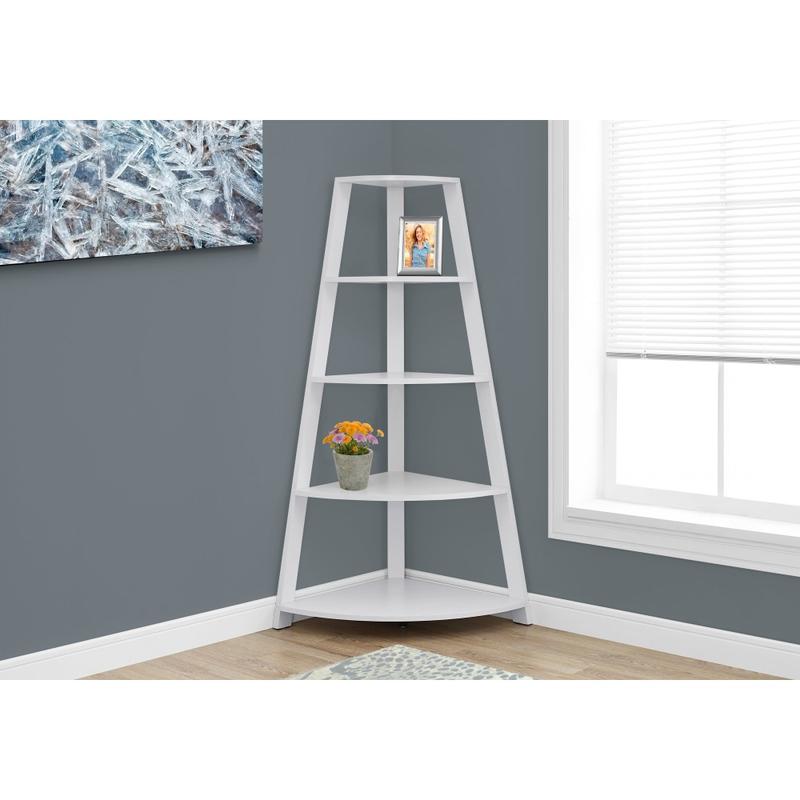 Monarch Specialties 60inH 4-Shelf Etagere Corner Bookcase, White MPN:I 2425