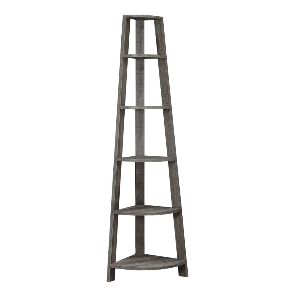 Monarch Specialties Karlee 72inH 5-Shelf Corner Bookcase, Dark Taupe MPN:I 2497