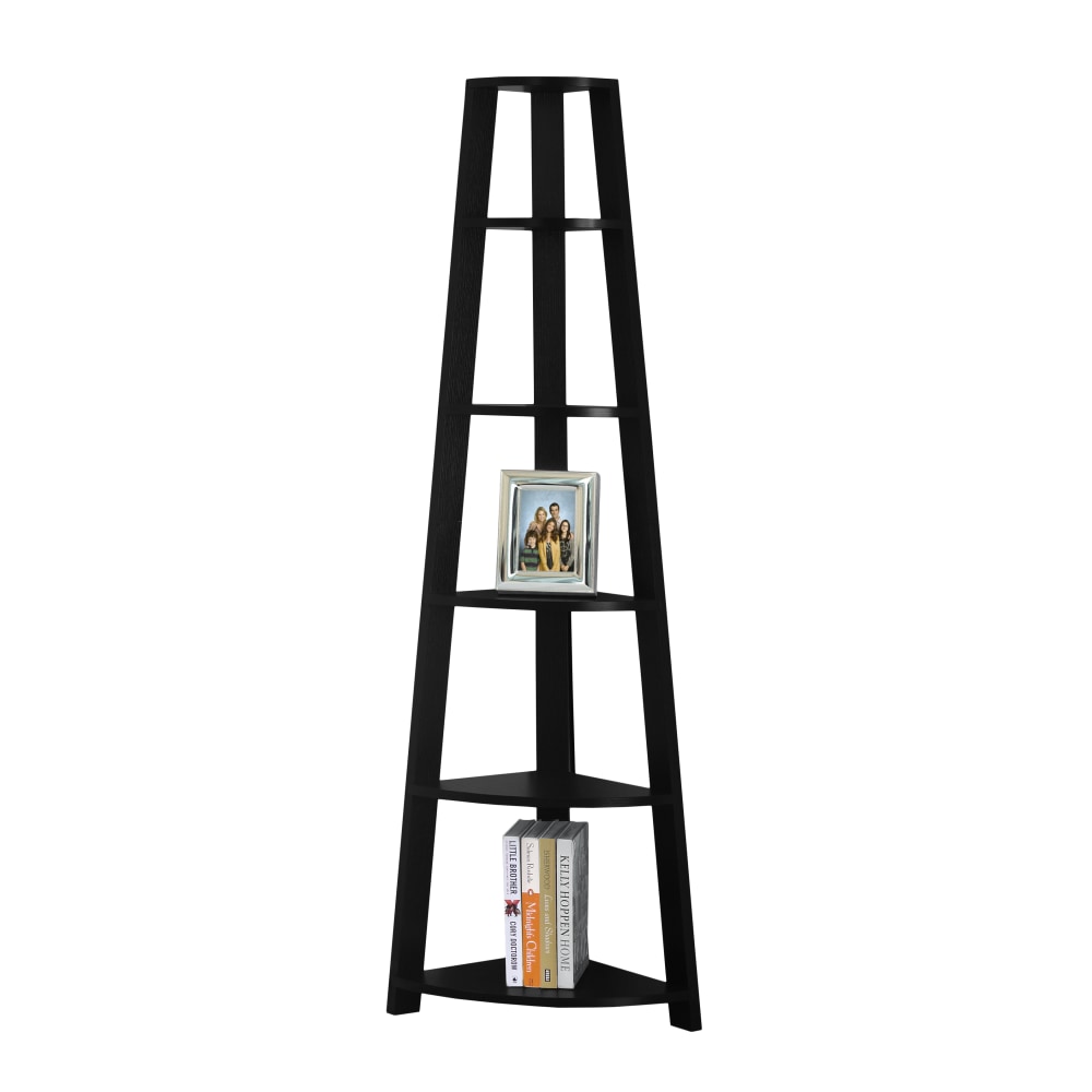 Monarch Specialties 72inH 5-Shelf Etagere Corner Bookcase, Black MPN:I 2499