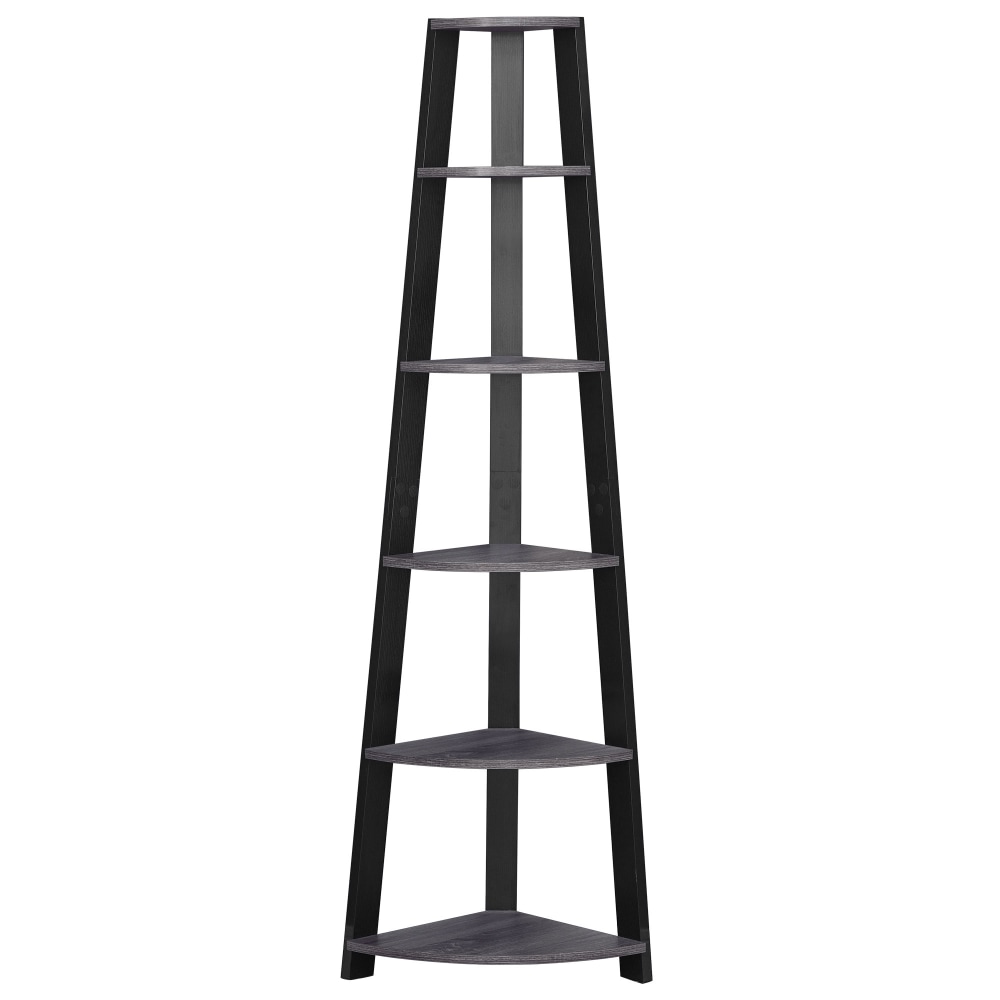 Monarch Specialties 71inH 5-Shelf Corner Bookcase, Black/Gray MPN:I 2750