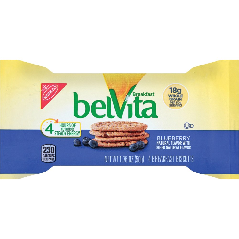 belVita Breakfast Biscuits - Individually Wrapped, Hydrogenated Oil-free, Sweetener-free - Blueberry - 1.76 oz - 1 Box MPN:02908