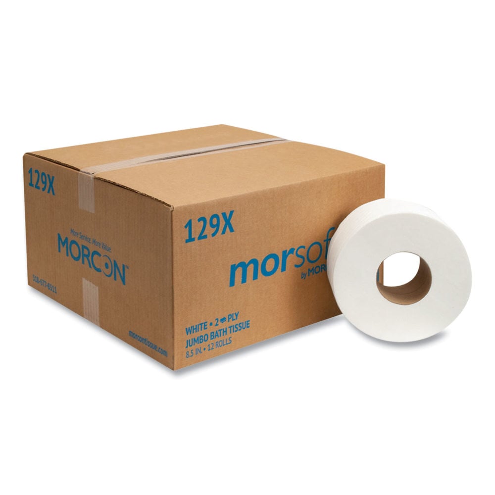 Morcon Tissue Jumbo Bath Tissue, Septic Safe, 2-Ply, White, 3.3in x 500 ft, 12/Carton MPN:129X