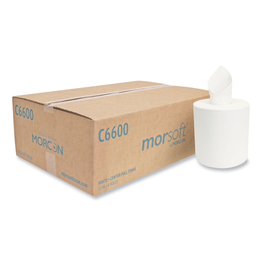 Morcon Tissue Morsoft Center-Pull Roll Towels, 2-Ply, 6.9in dia, White, 600 Sheets/Roll, 6 Rolls/Carton MPN:C6600