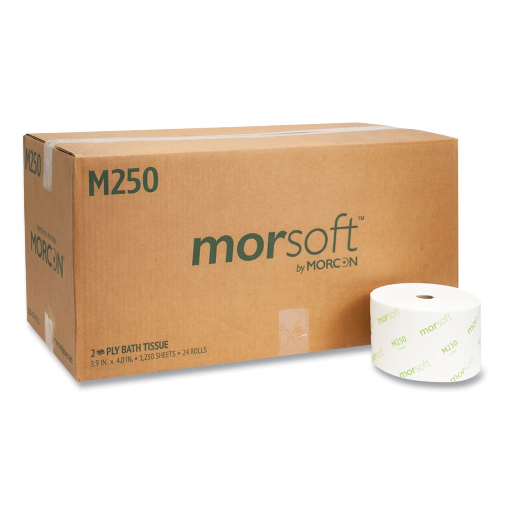 Morcon Tissue Small Core Bath Tissue, Septic Safe, 2-Ply, White, 1, 250/Roll, 24 Rolls/Carton MPN:M250