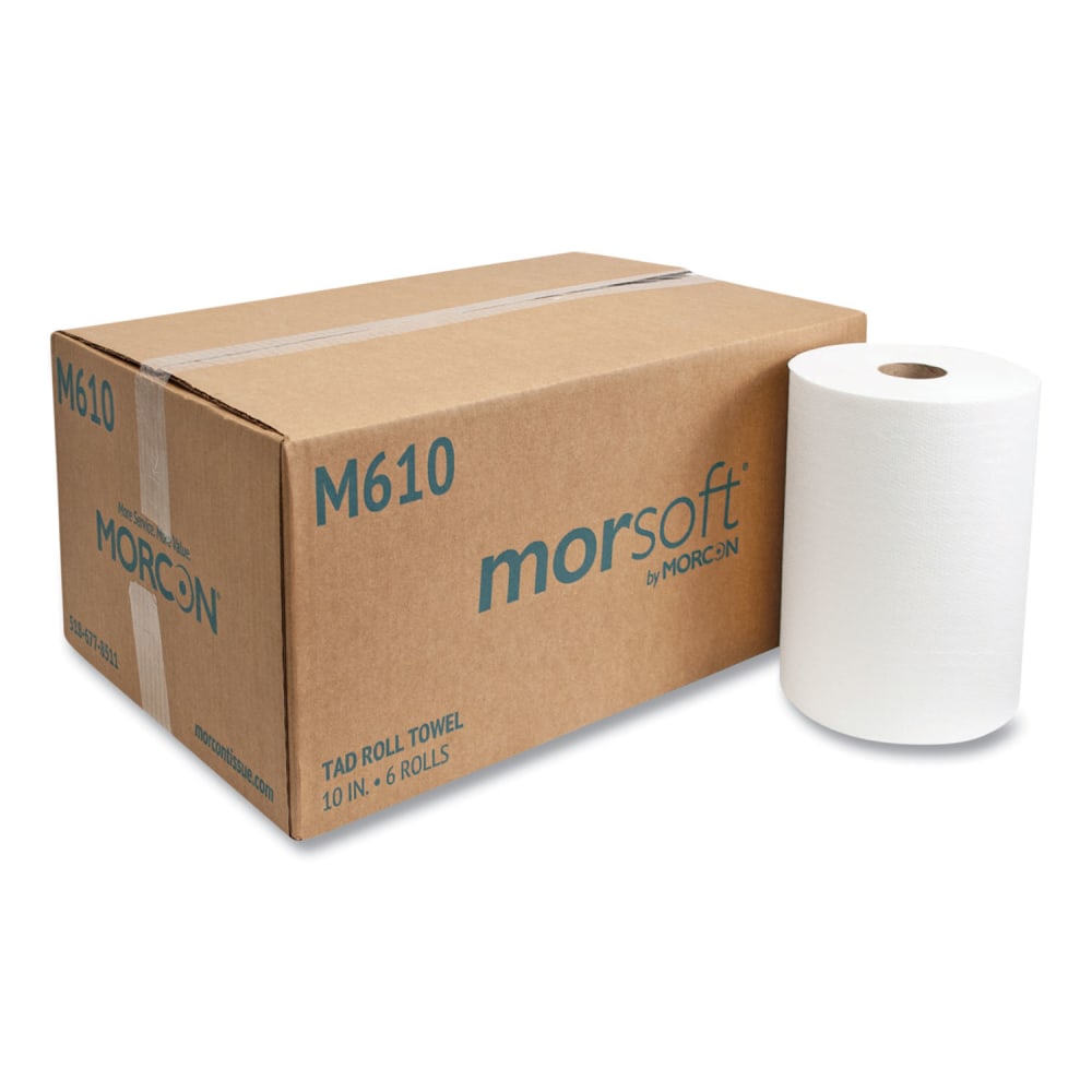 Morcon Tissue 10 Inch TAD Roll Towels, 1-Ply, 10in x 500 ft, White, 6 Rolls/Carton MPN:M610