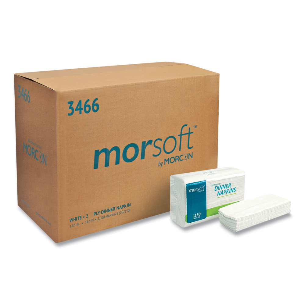 Morcon Tissue Morsoft Dinner Napkins, 2-Ply, 14.5 x 16.5, White, 3, 000/Carton MPN:3466