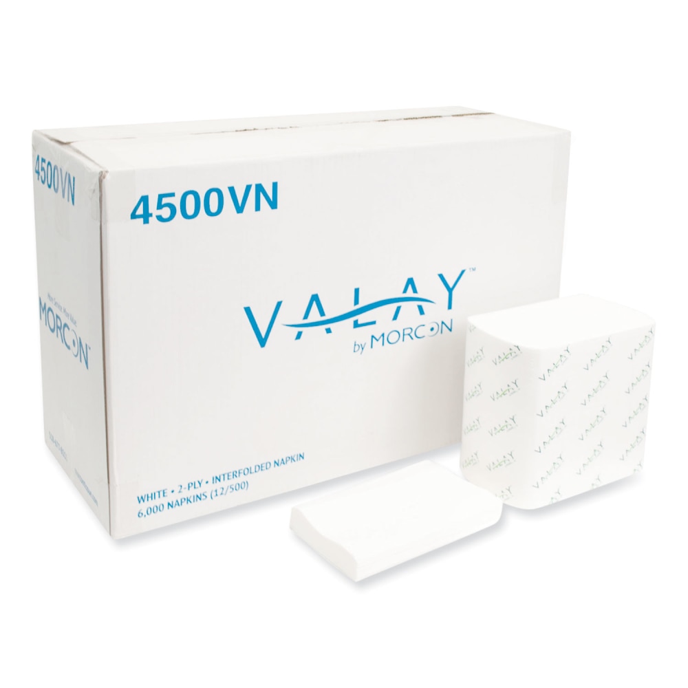 Morcon Tissue Valay Interfolded Napkins, 2-Ply, 6.5 x 8.25, White, 500/Pack, 12 Packs/Carton MPN:4500VN
