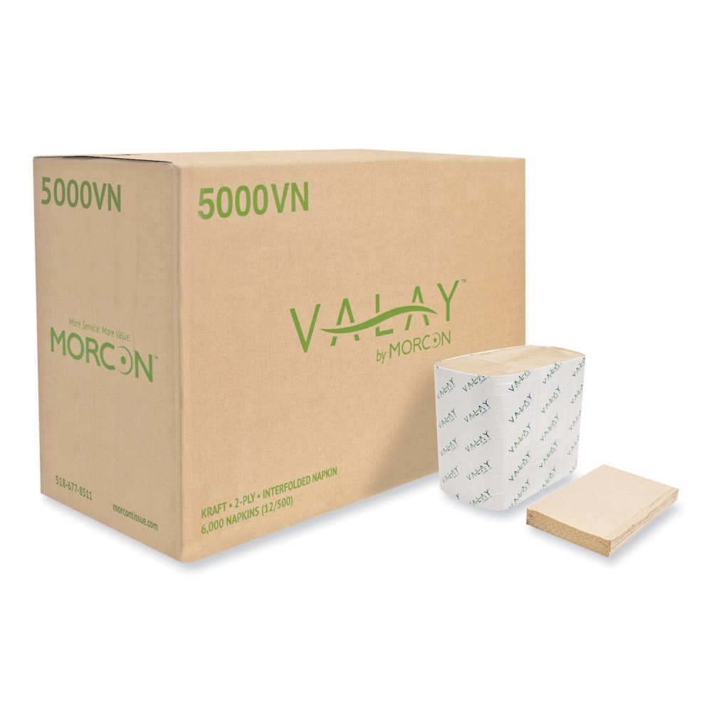 Morcon Tissue Valay Interfolded Napkins, 2-Ply, 6.5 x 8.25, Kraft, 6, 000/Carton MPN:5000VN
