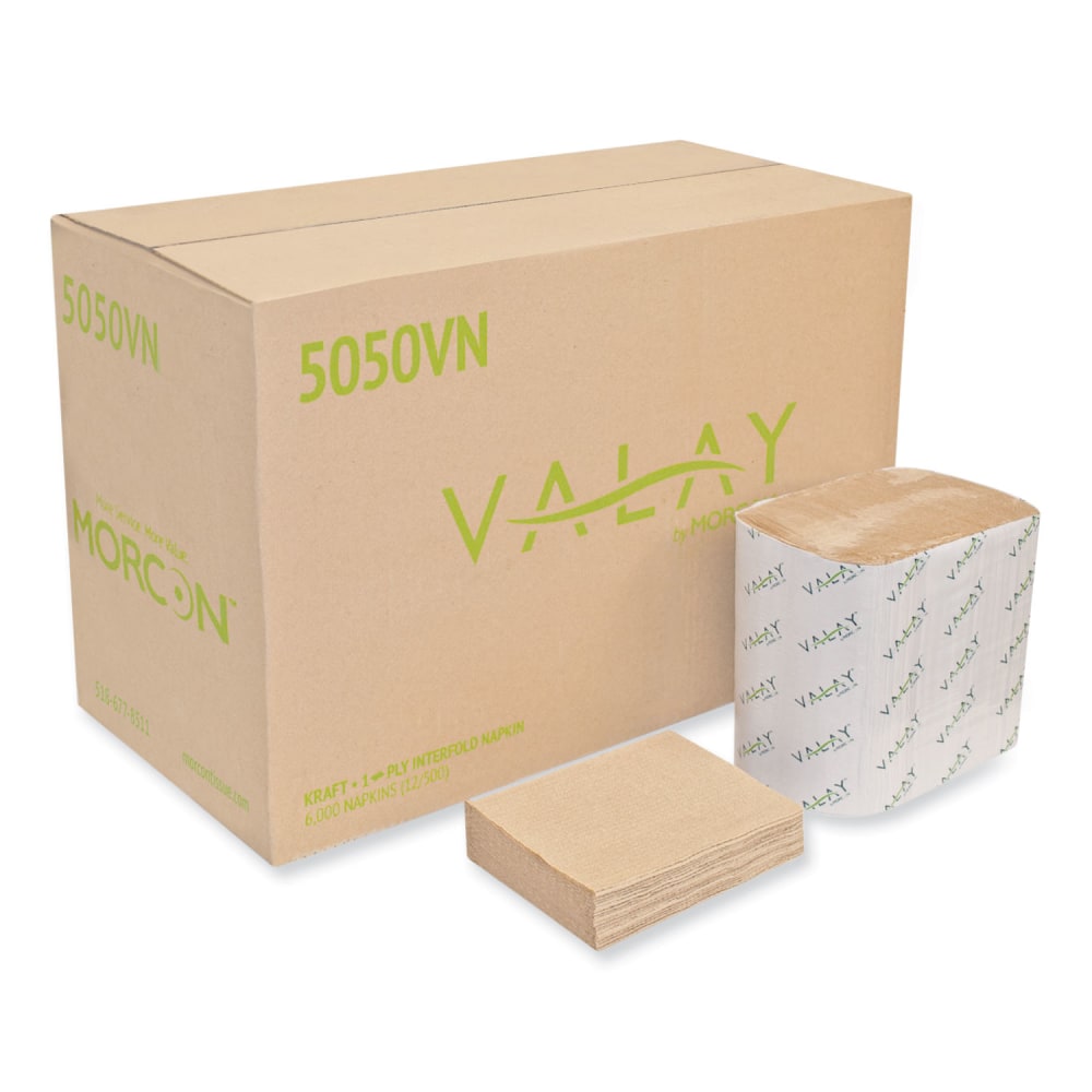 Morcon Tissue Valay Interfolded Napkins, 1-Ply, 6.3 x 8.85, Kraft, 6, 000/Carton MPN:5050VN
