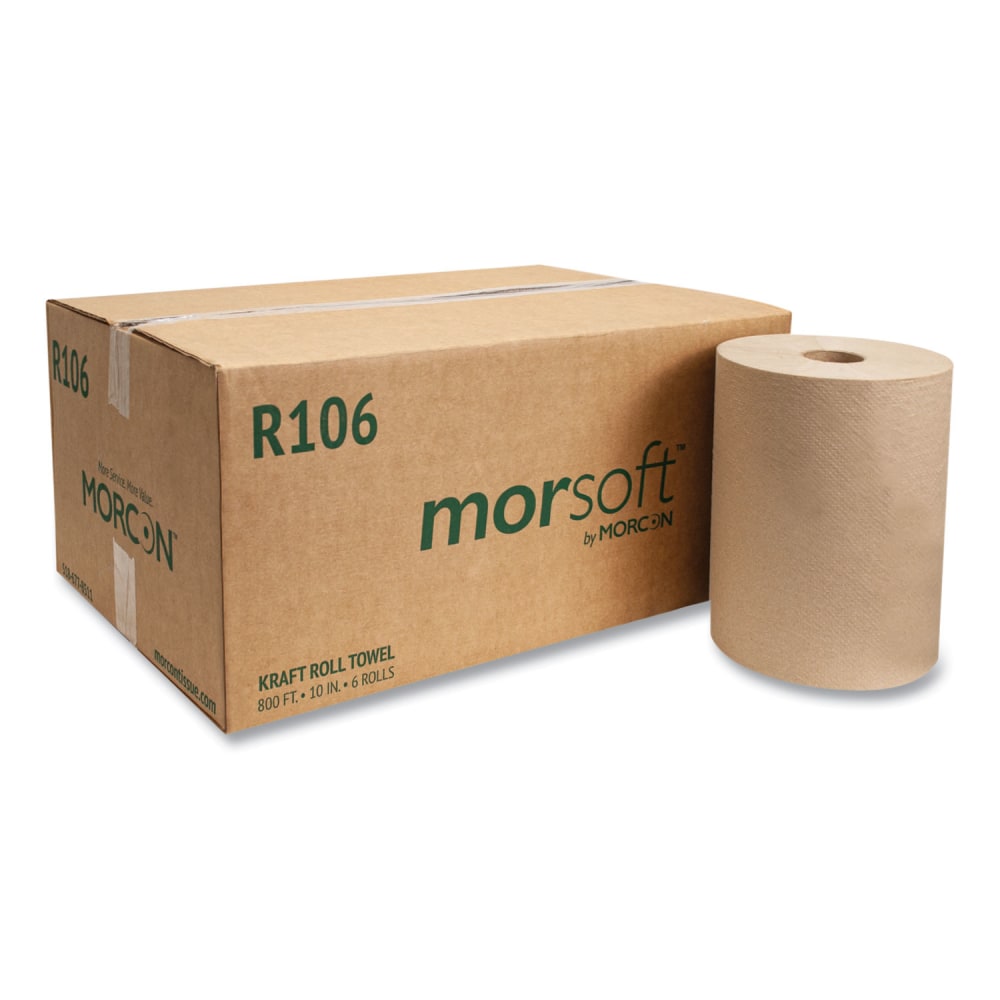 Morcon Tissue 10 Inch Roll Towels, 1-Ply, 10in x 800 ft, Kraft, 6 Rolls/Carton MPN:R106