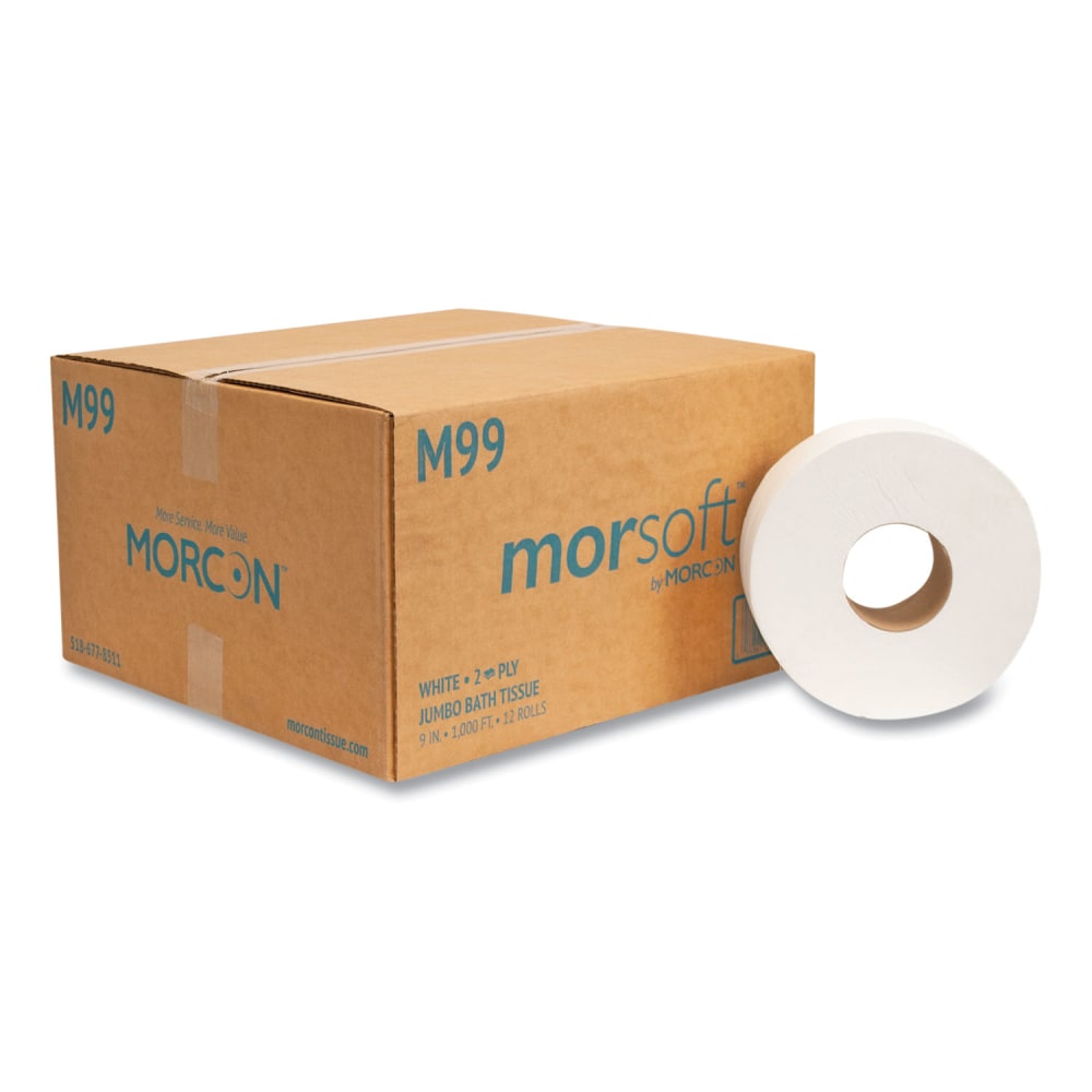 Morcon Tissue Jumbo Bath Tissue, Septic Safe, 2-Ply, White, 3.3in x 1, 000 ft, 12/Carton MPN:M99
