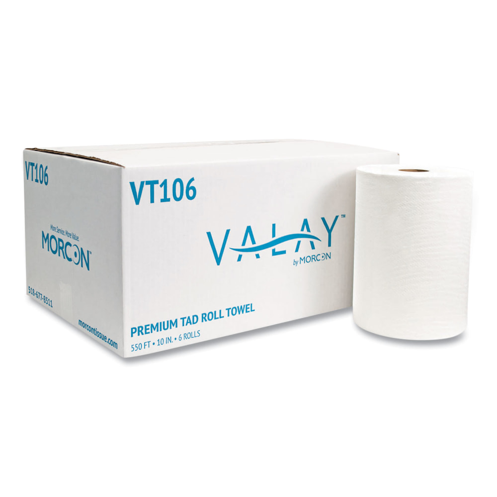 Morcon Tissue 10 Inch TAD Roll Towels, 1-Ply, 10in x 550 ft, White, 6 Rolls/Carton MPN:VT106