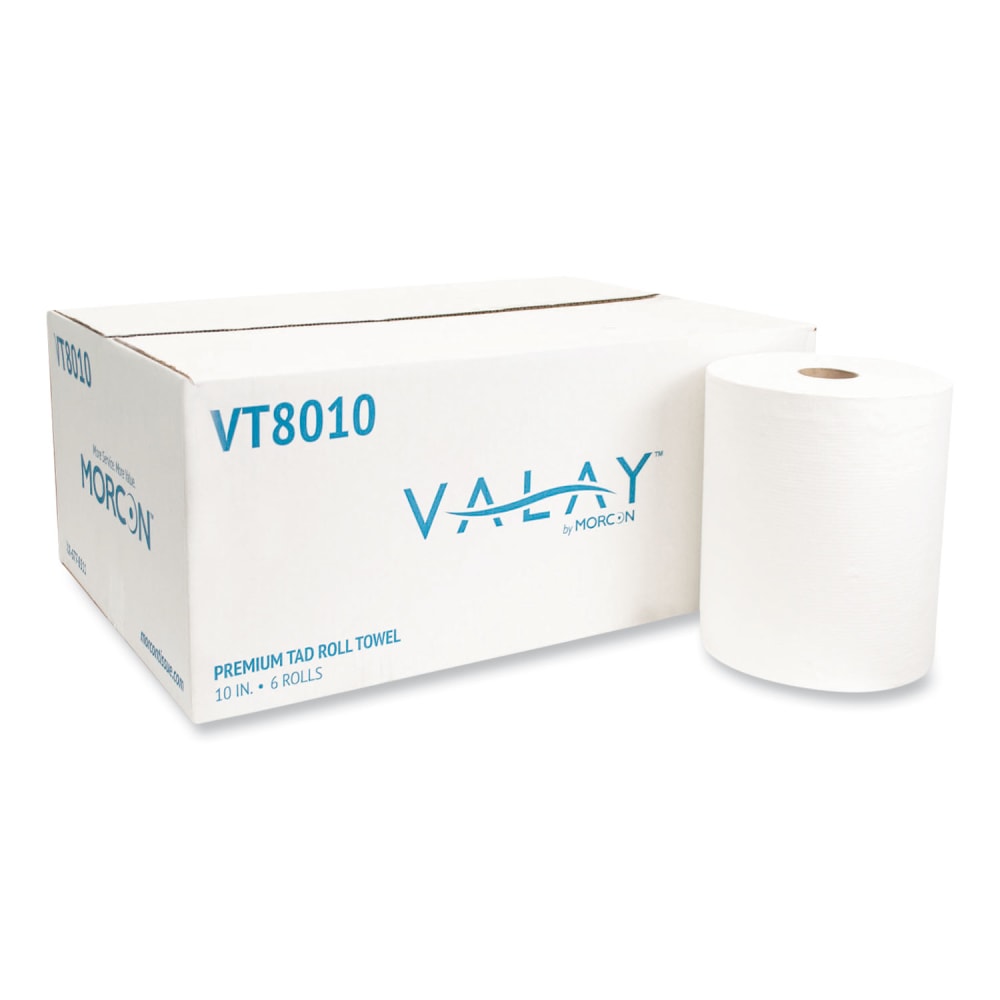 Morcon Tissue 10 Inch TAD Roll Towels, 1-Ply, 10in x 700 ft, White, 6 Rolls/Carton MPN:VT8010