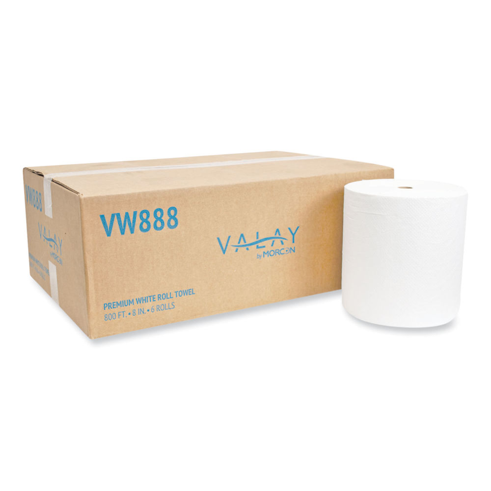 Morcon Tissue Valay Valay Proprietary Roll Towels, 1-Ply, 8in x 800 ft, White, 6 Rolls/Carton MPN:VW888