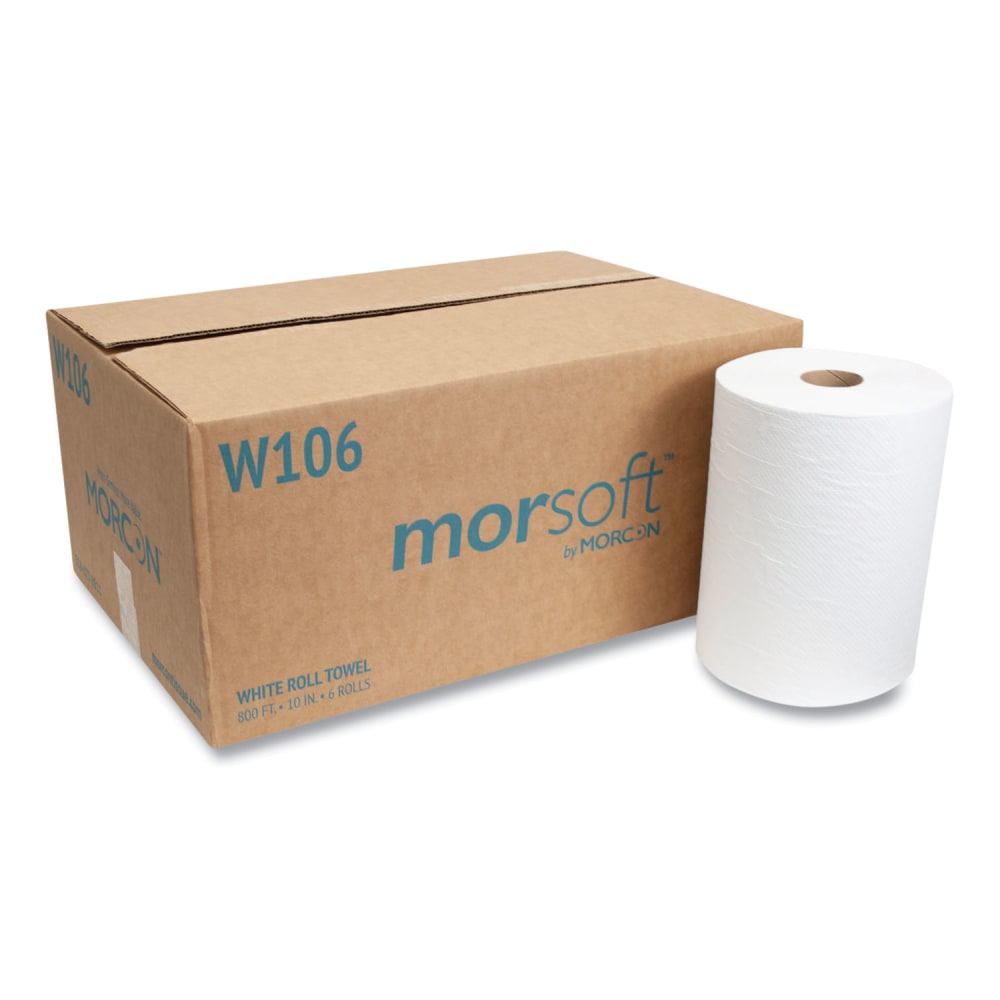 Morcon Tissue 10 Inch Roll Towels, 1-Ply, 10in x 800 ft, White, 6 Rolls/Carton MPN:W106