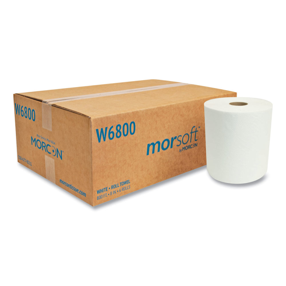 Morcon Tissue Morsoft Universal Roll Towels, 1-Ply, 8in x 800 ft, White, 6 Rolls/Carton MPN:W6800
