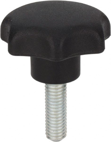Scalloped Knob: 50 mm Head Dia, 7 Points, Thermoplastic Elastomer, Black MPN:PHK-254