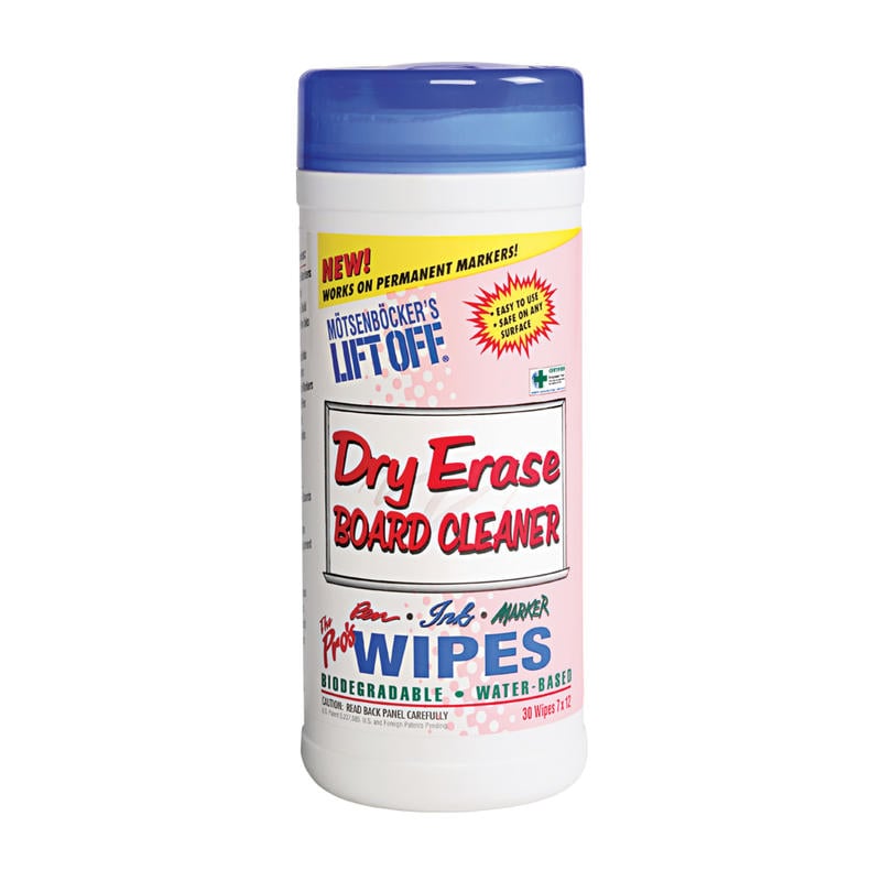 Motsenbockers Lift-Off Dry-Erase Cleaner Wipes, 7in x 12in, Canister Of 30 Wipes (Min Order Qty 4) MPN:42703EACH