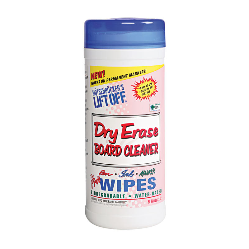 Motsenbockers Lift-Off Dry-Erase Cleaner Wipes, 7in x 12in, Canister Of 30 Wipes MPN:42703