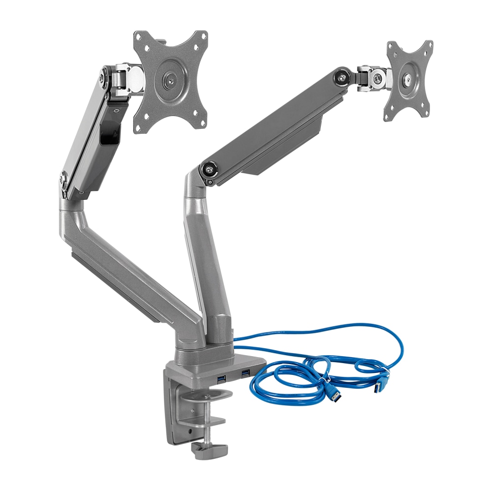 Mount-It! MI-2762 Dual-Monitor Arm Mount With USB Port, 16inH x 10inW x 6.6inD, Silver MPN:MI-2762
