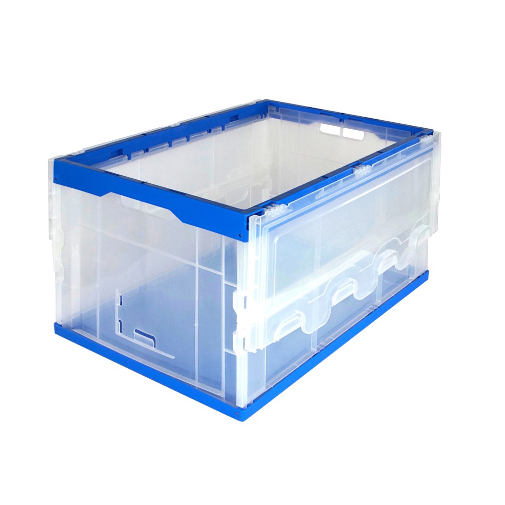 Mount It! Collapsible Plastic Storage Crate With Lid, 65 Liters, 15.25in x 23in x 13in, Clear/Blue MPN:MI-909