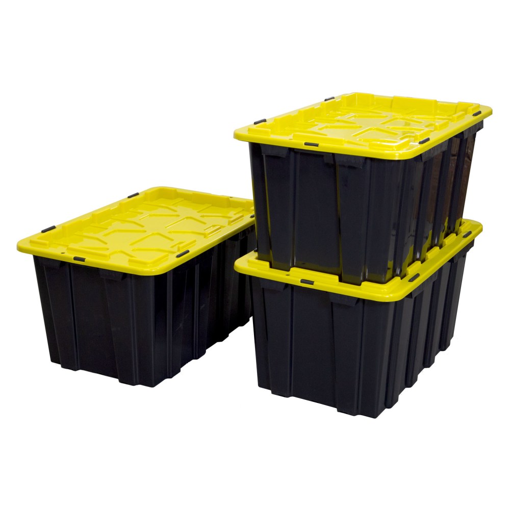 Mount It! Work It! Heavy Duty Plastic Storage Containers, 60 Liters, Black/Yellow, Case Of 3 Bins MPN:WI-3001