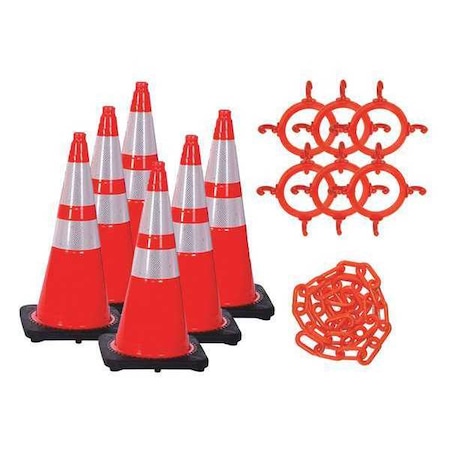 Traffic Cone Kit for Plastic Chain Barrier, Polyethylene, 28 in Height, Orange MPN:93280-6