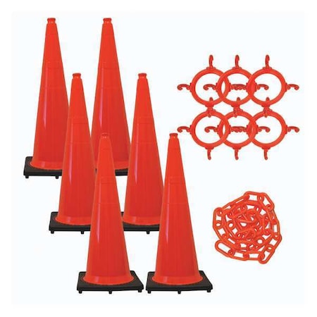 Traffic Cone Kit for Plastic Chain Barrier, Polyethylene, 36 in Height, Orange MPN:97213-6