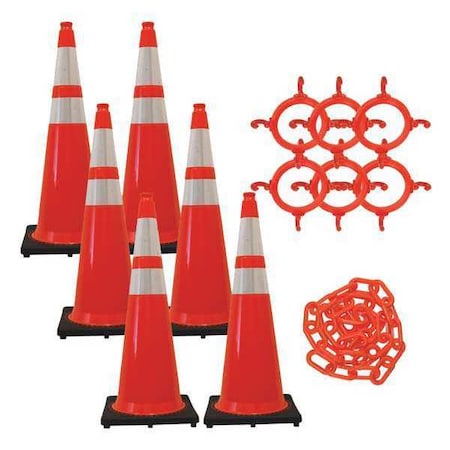 Traffic Cone Kit for Plastic Chain Barrier, Polyethylene, 36 in Height, Orange MPN:97280-6