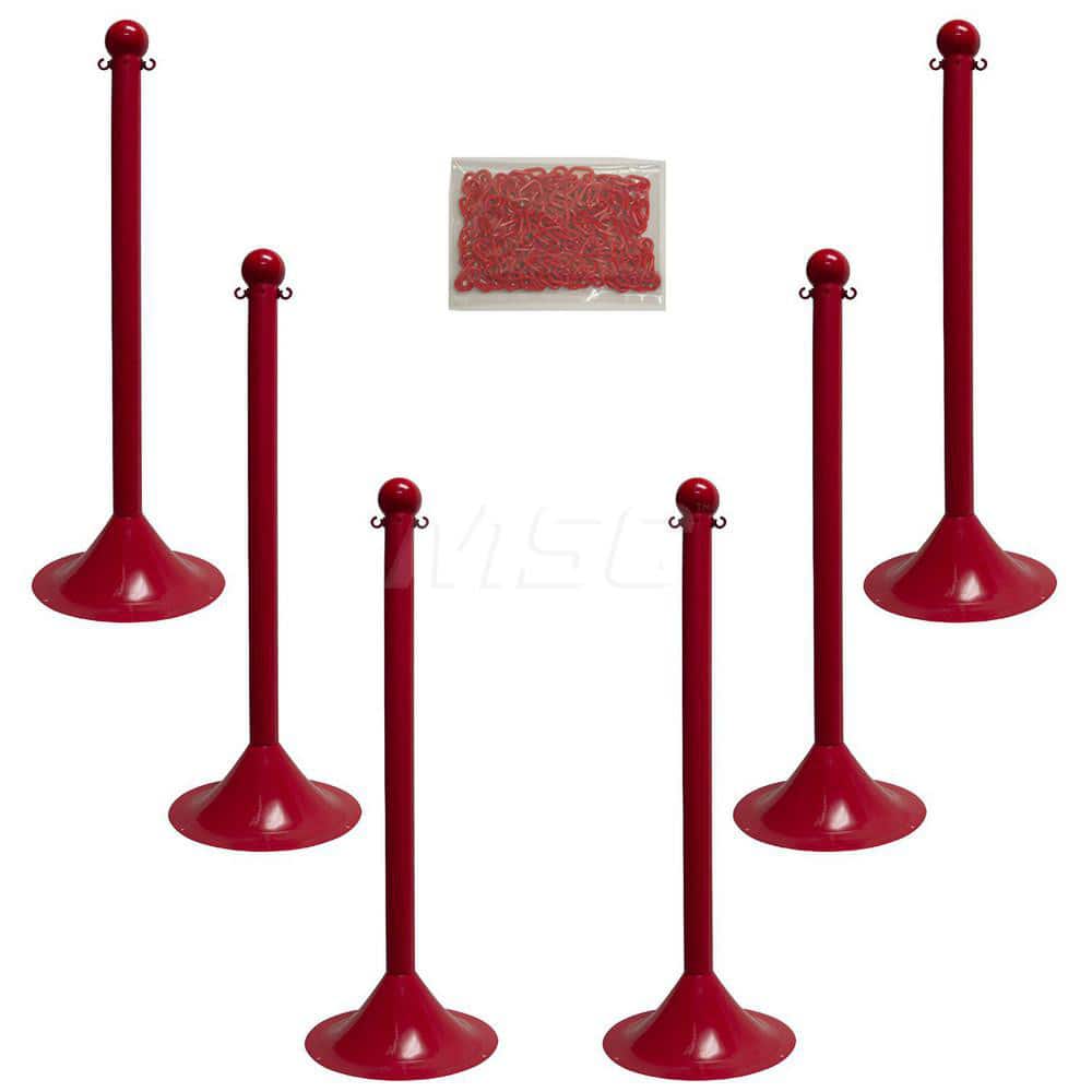 Stanchion & Chain Kit: Plastic, Red, 50' Long, 2