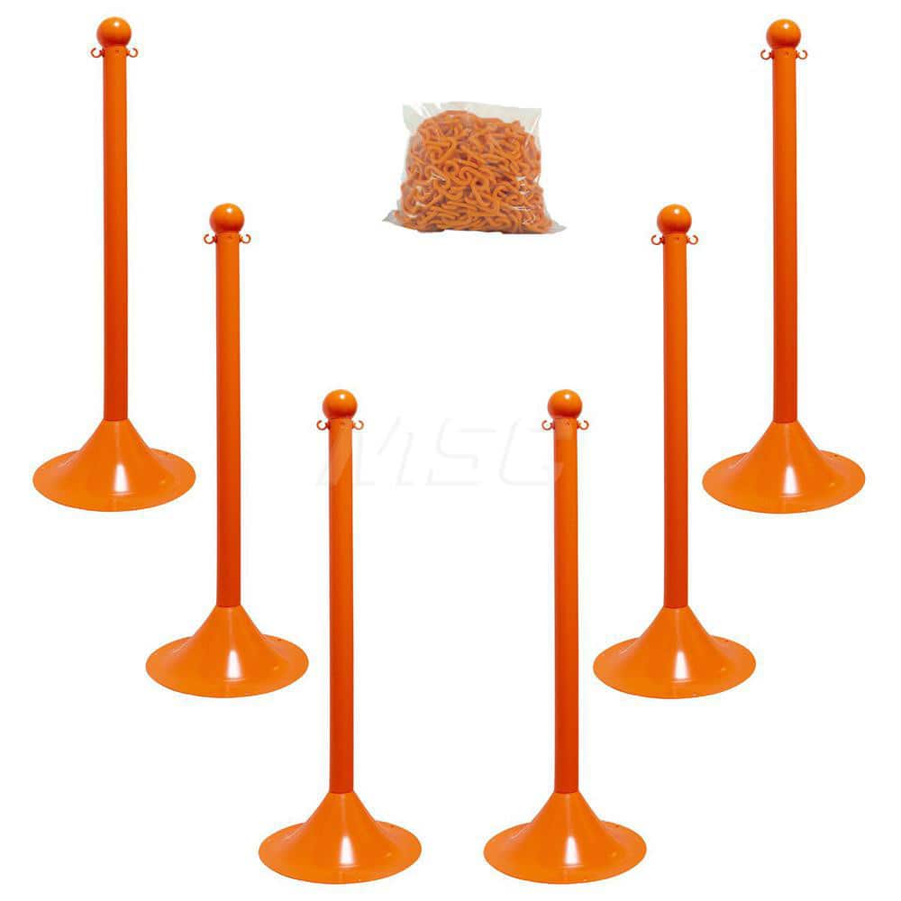 Stanchion & Chain Kit: Plastic, Orange, 50' Long, 2