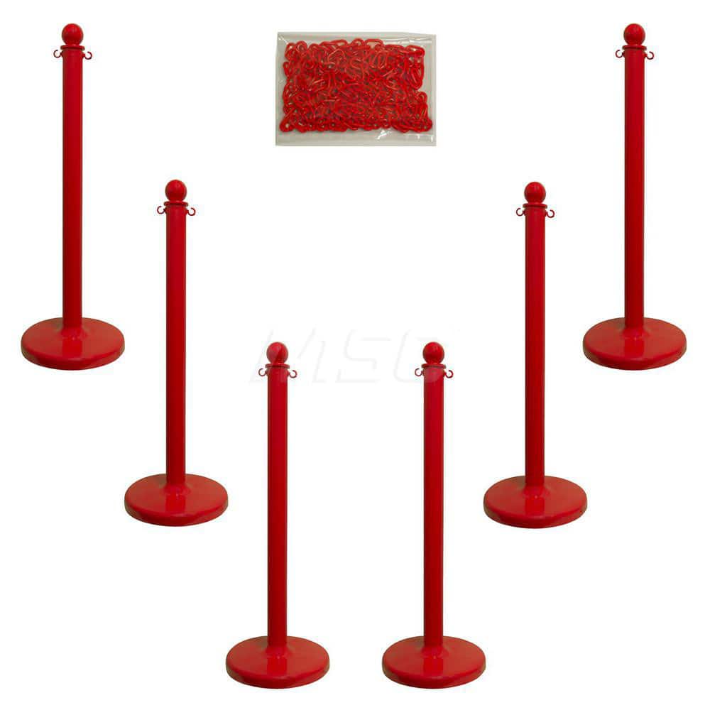 Stanchion & Chain Kit: Plastic, Red, 50' Long, 2