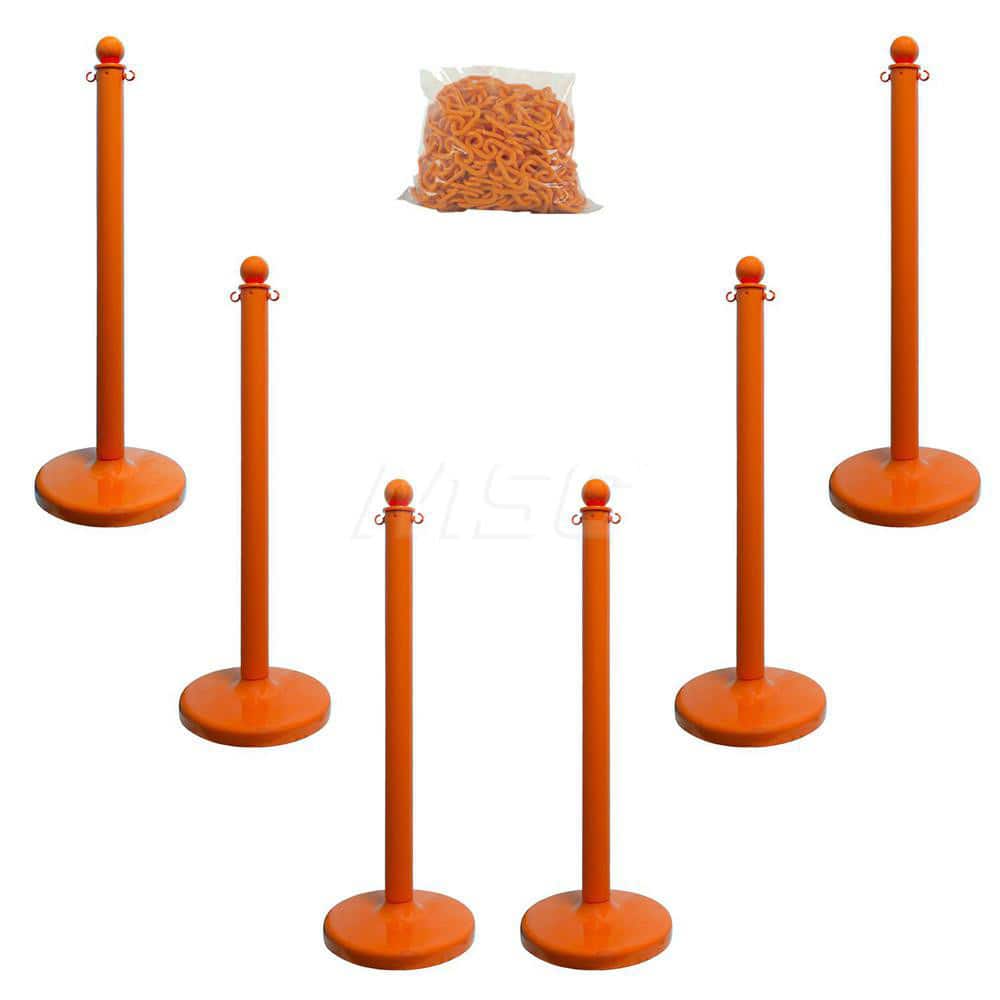 Stanchion & Chain Kit: Plastic, Orange, 50' Long, 2