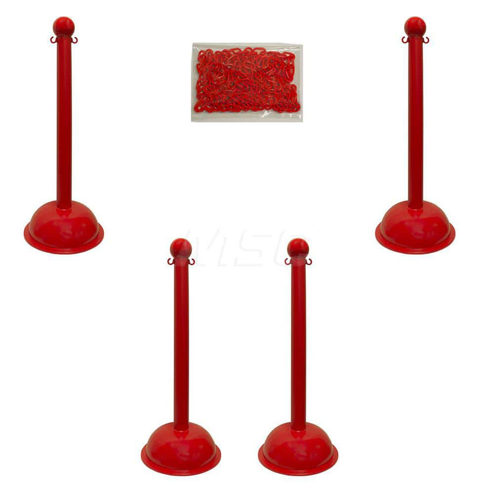 Stanchion & Chain Kit: Plastic, Red, 30' Long, 2