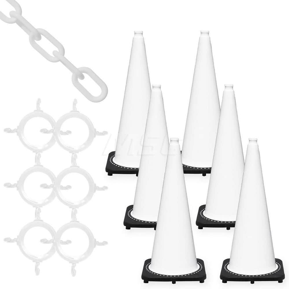 Traffic Cone & Chain Kit: Plastic, White, 50' Long, 2