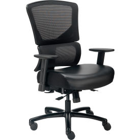 Interion® 24 Hour Big & Tall Mesh Back Chair w/High Back & Adj. Arms Synthetic Leather Black 643L695