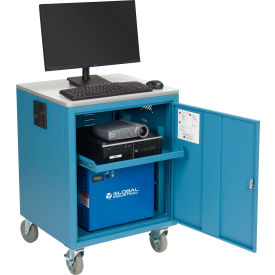 GoVets™ Mobile Powered Audio Visual Cart w/ Lockable Cabinet 100AH Battery Blue 659PBL241