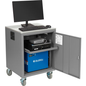 GoVets™ Mobile Powered Audio Visual Cart w/ Lockable Cabinet 100AH Battery Gray 659PGY241